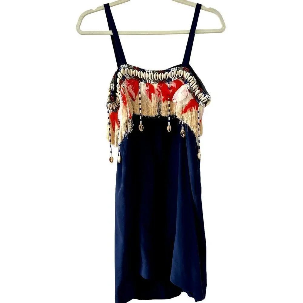 Figue Silk Mini Dress with Shells and Feathers